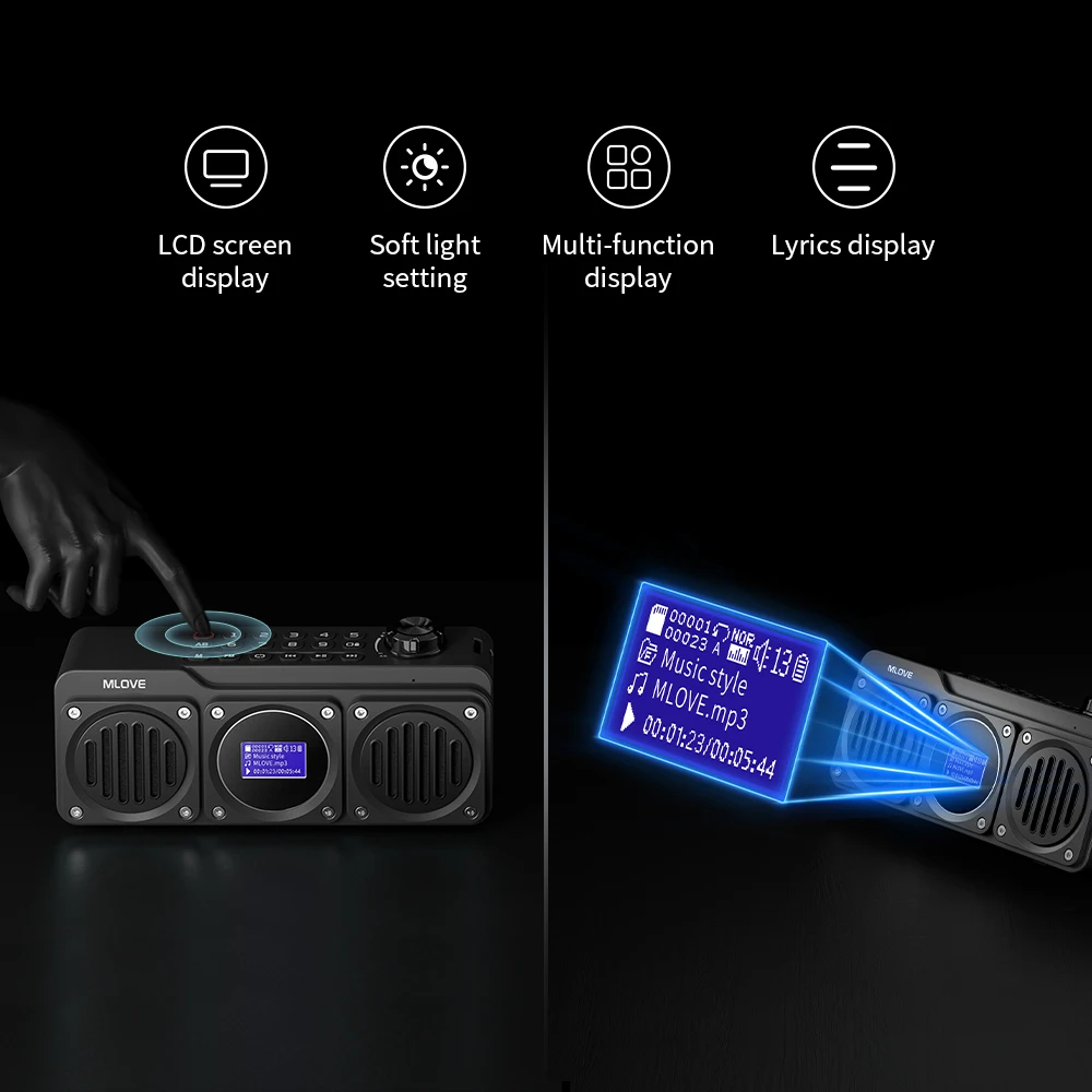 MLOVE BV810 Portable Bluetooth Speaker with FM Radio,  Waterproof Speaker , LCD Screen Display, HD Free Call, Micro SD Card Slot 6