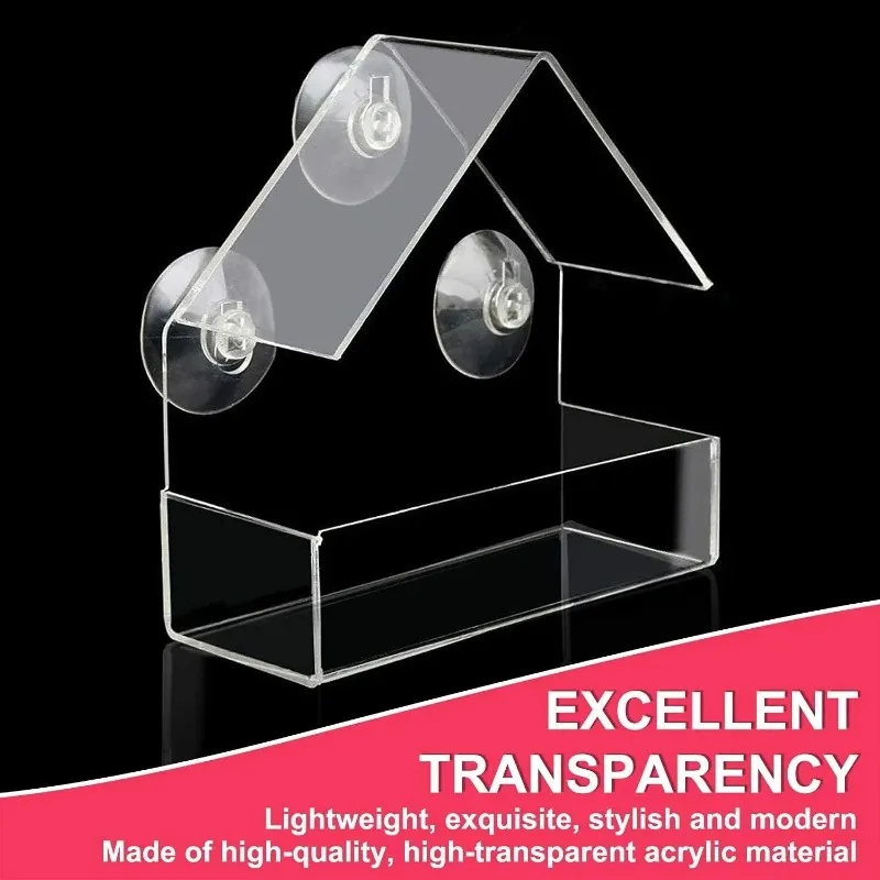 Acrylic Bird Feeder Window Apartment Hanging Bird Feeder with Suction Cup Removable Suction Cup Sliding Feed Tray Parrot Cage