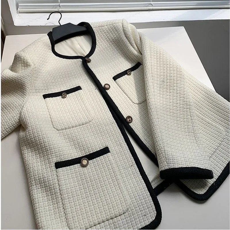 Oversize 3XL Vintage Tweed Jacken Koreanische Elegante Mantel Frauen Frühling Outwear Einzigen Breted Crop Top Streetwear_voghion.com