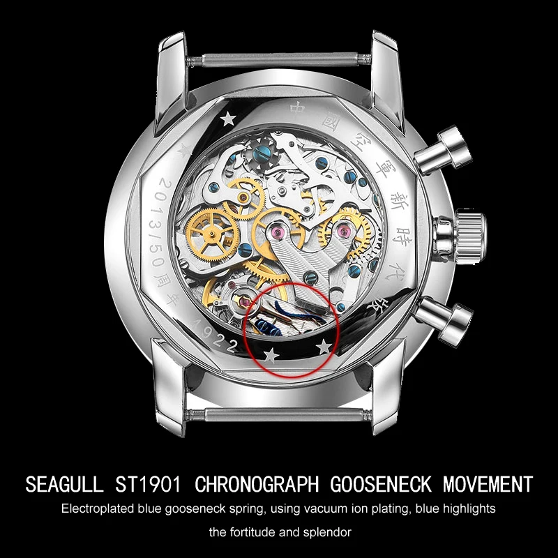 Red Star 42mm 1963 Chronograph Men Watch Pilot Original Seagull ST19 Movement Gooseneck Mechanical Wristwatch 3D Sapphire Clock 2