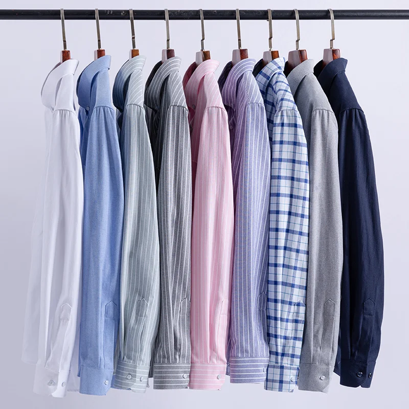 Men Oxford Cotton Long Sleeve Casual Slim Solid Color Plaid Print Stripe Formal Dress Shirt Plus Size cotton shirt business shirt men oxford shirts