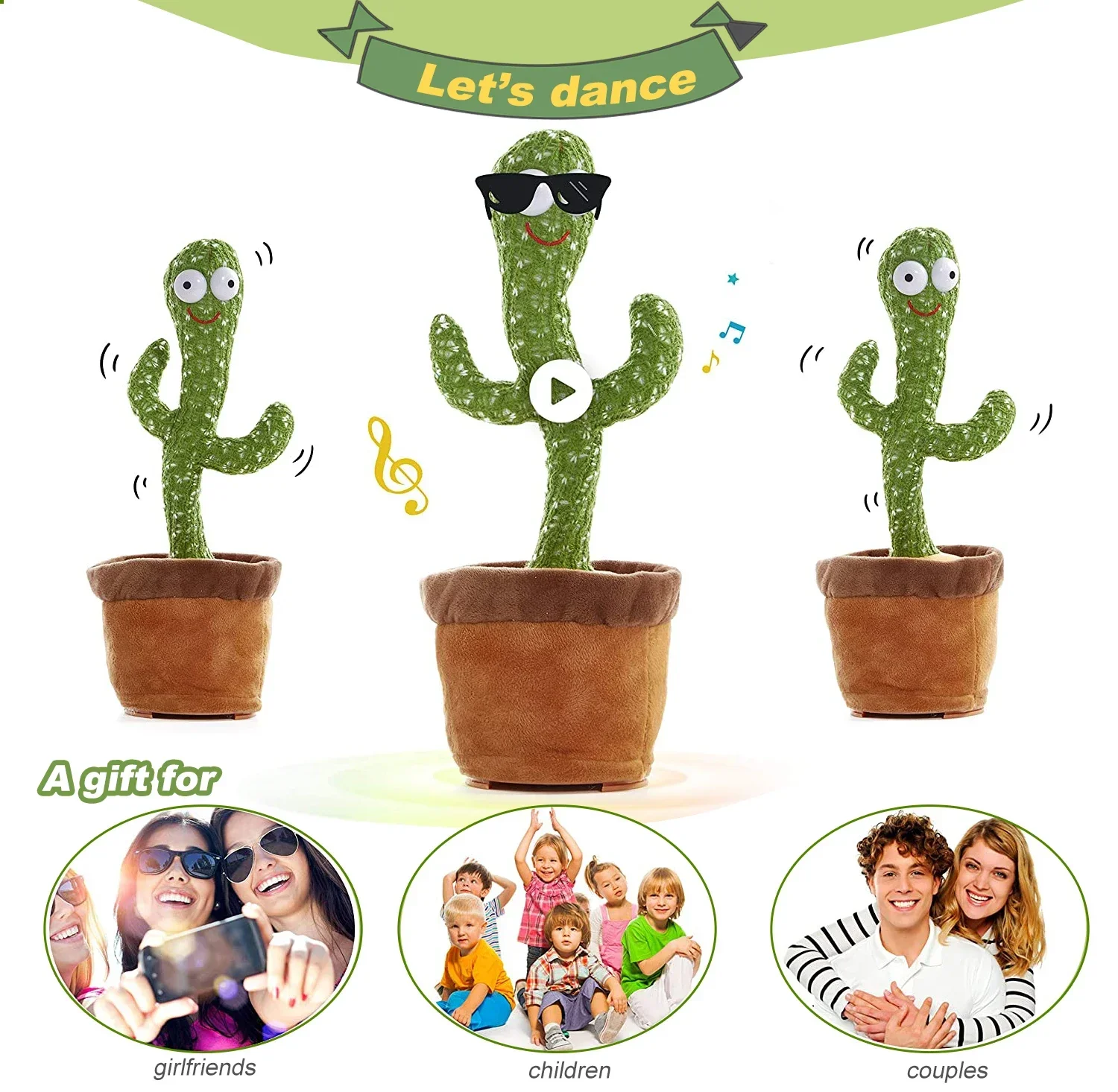 Electronic Plush Toys Dancing Cactus Repeat Talking Singing USB-Fueled Early Education Interactive Funny Gift