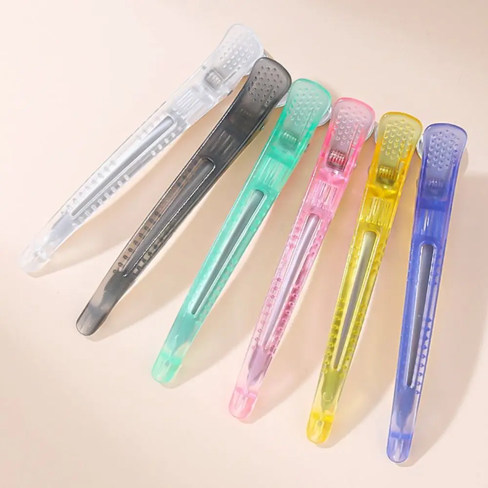 

6pcs/set Pink No Crease Hair Clip Makeup Long Blue Duckbill Clip Salon Fixed Hair Pin Professional