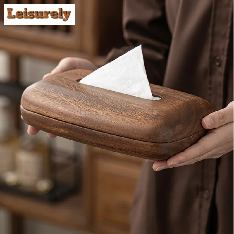 Walnut Wood Tissue Box Commercial Hotel Restaurant Paper Drawer Desktop Square Wooden Box Household  Advertising Paper Drawer