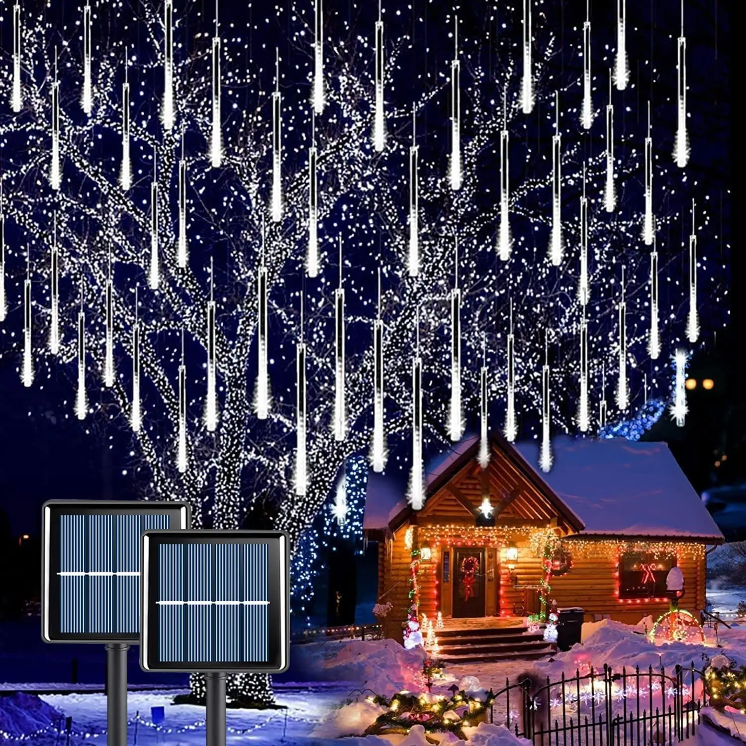 

50cm LED Solar Meteor Shower Lights Fairy String Garland Curtain Lights Christmas Decoration Outdoor Street Garden Patio