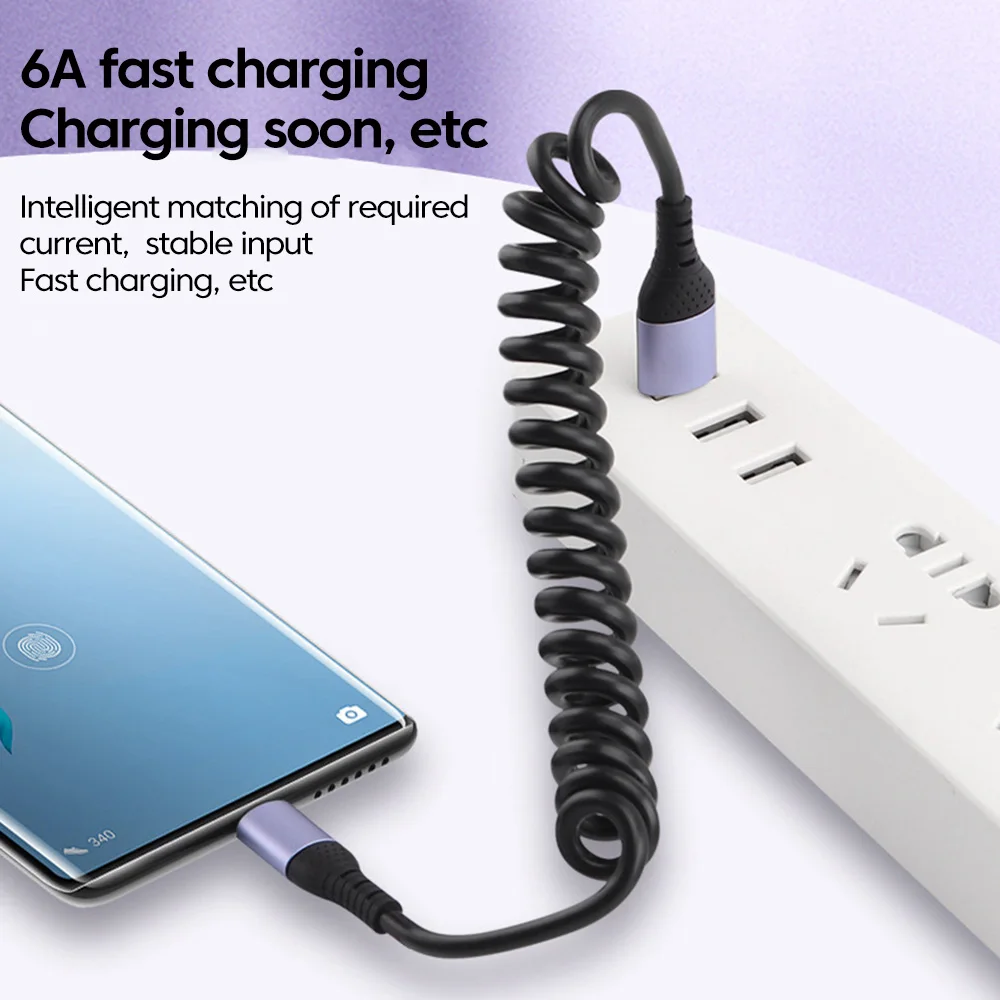 25CM To 1M Car Spring Data Cord 6A Short Fast Charging Wire USB C TO USB C Cable For iPhone15 Huawei Xiaomi Samsung Type c Cable BEST SELLERS