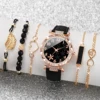 6PCS/Set Women's Watch Casual Flower Quartz Watch Analog PU Leather Wrist Watch & Bracelets 2