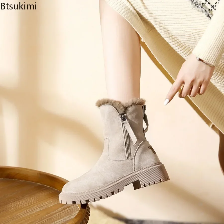 2024 Women's Warm Snow Boots Autumn Winter Warm Fashion Platform Ankle Boots Non-slip Short Plush Flats Suede Shoes Mujer 35-42