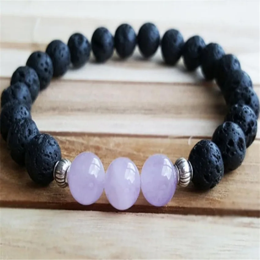 8mm Natural Amethyst Gemstone Lava Mala Bracelet Unique Classic Eco-Friendly Jewelry Lovers Bangle Prayer