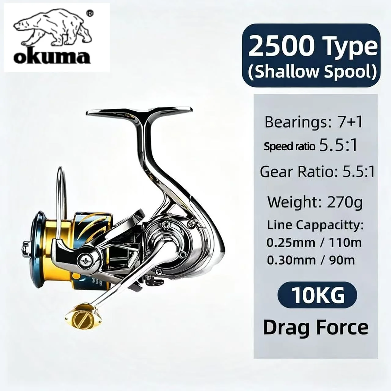 Okuma Angelrolle, Spinnrolle, universelle Angelrolle, komplett aus Metall, Angelrolle für lange Würfe, spezielle Angelschnurrolle, Köderrolle – Detail 2