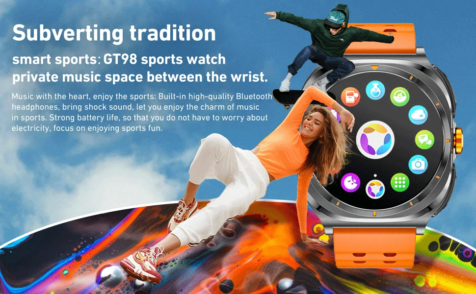 HAMTOD GT98 Headphones Smart Watch,1.53 inch, Support Bluetooth Call / NFC / Heart Rate