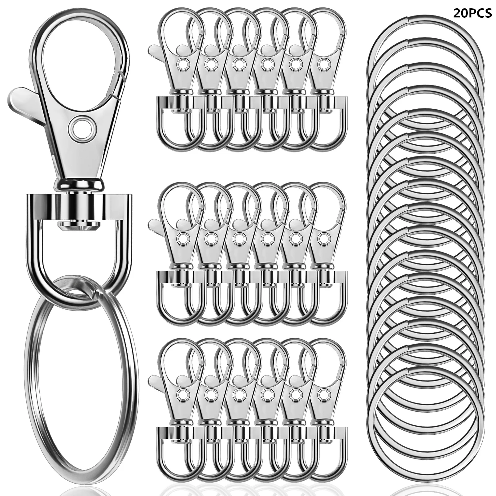 20pcs Swivel Lobster Clasp with Key Ring 10pcs Key Chain 10pcs Ring Decoration DIY Crafts 35mm/1.38inches