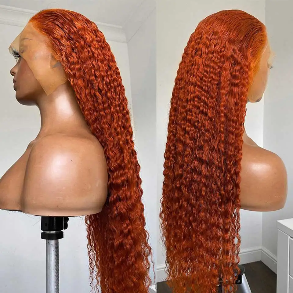 Ginger Orange Lace Front Human Hair Wigs 34 36 Inch Deep Wave Frontal Wig Curly Human Hair Wig 13x4 13x6 HD Lace Frontal