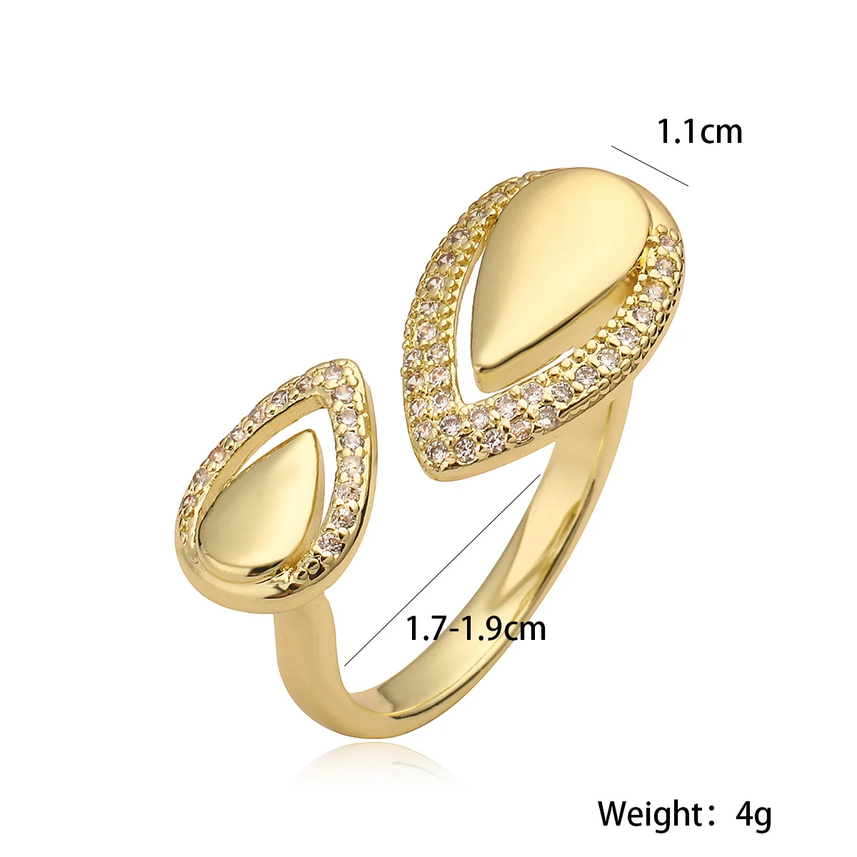Punk Chunky Gold Color Glossy Droplet Double Opening Rings for Women Shiny Zircon Adjustable Retro Aesthetic Finger Ring Anillos