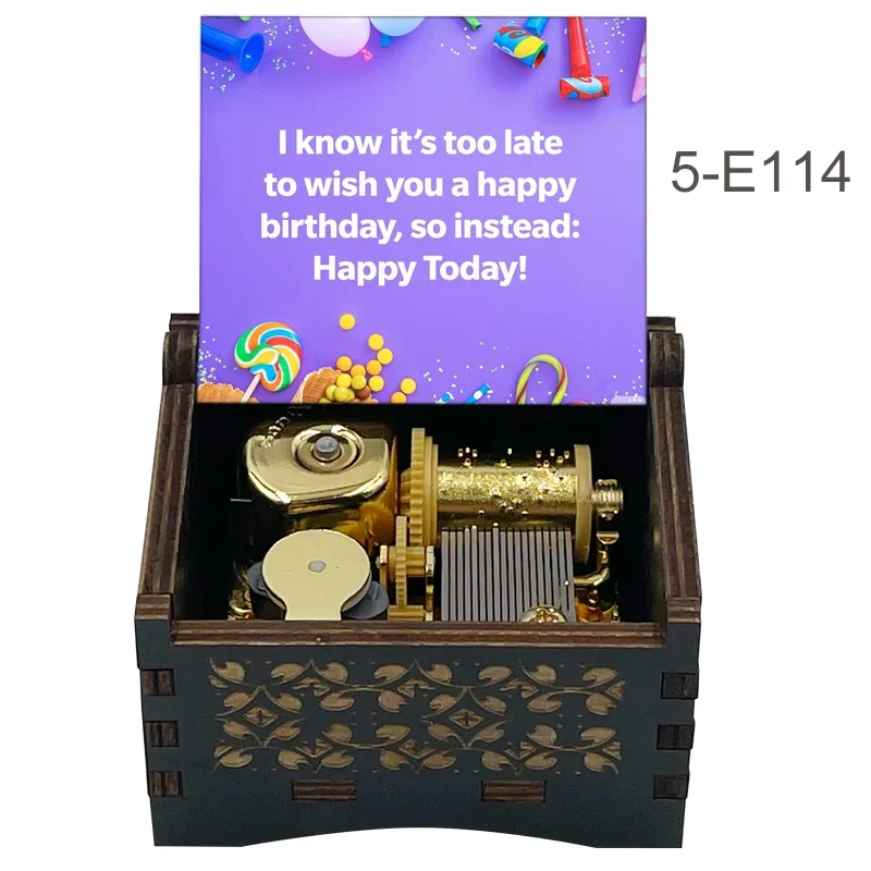 Happy Birthday Music Box Golden Mechanical, Black Wooden Anniversary Gift for Kids Girlfriend Wife Mom Father Birthday Present 2