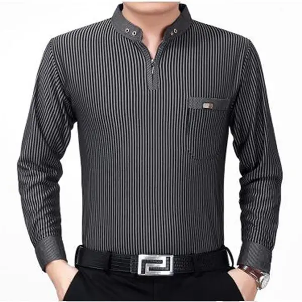 남성용 솔리드 지퍼 폴로 셔츠, 용수철 가을 기본 비즈니스 캐주얼 남성 의류, 루즈 긴팔 상의, 2023 신상 스트리트웨어