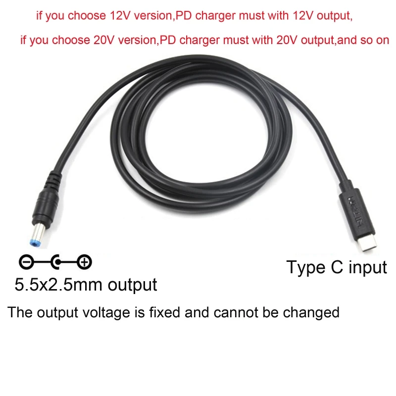 홈 카메라 책상 램프 스피커 헤드셋 WiFi 라우터 등을 위한 9V 12V 15V 20V 5.5x2.5mm 전원 케이블에 2m 유형 C PD