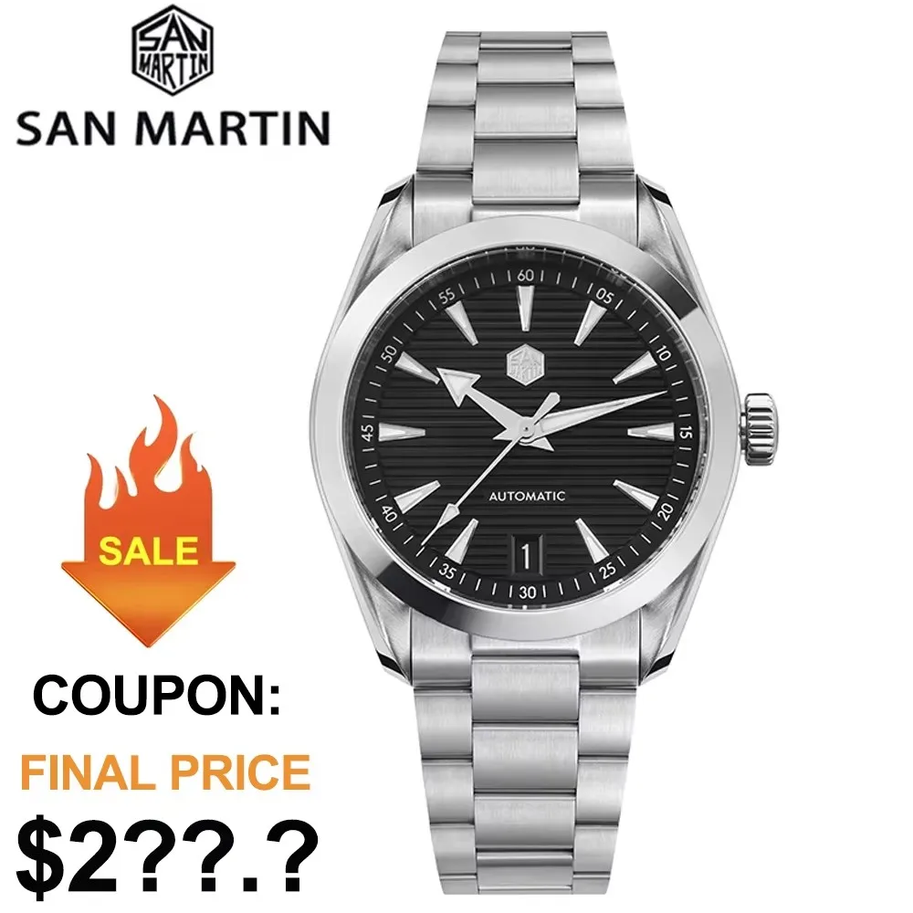 San Martin 38mm Men Watch Fashion Luxury Sapphire BGW9 Luminous Dive Watches Automatic Movement Waterproof Wristwatch SN0113W V2