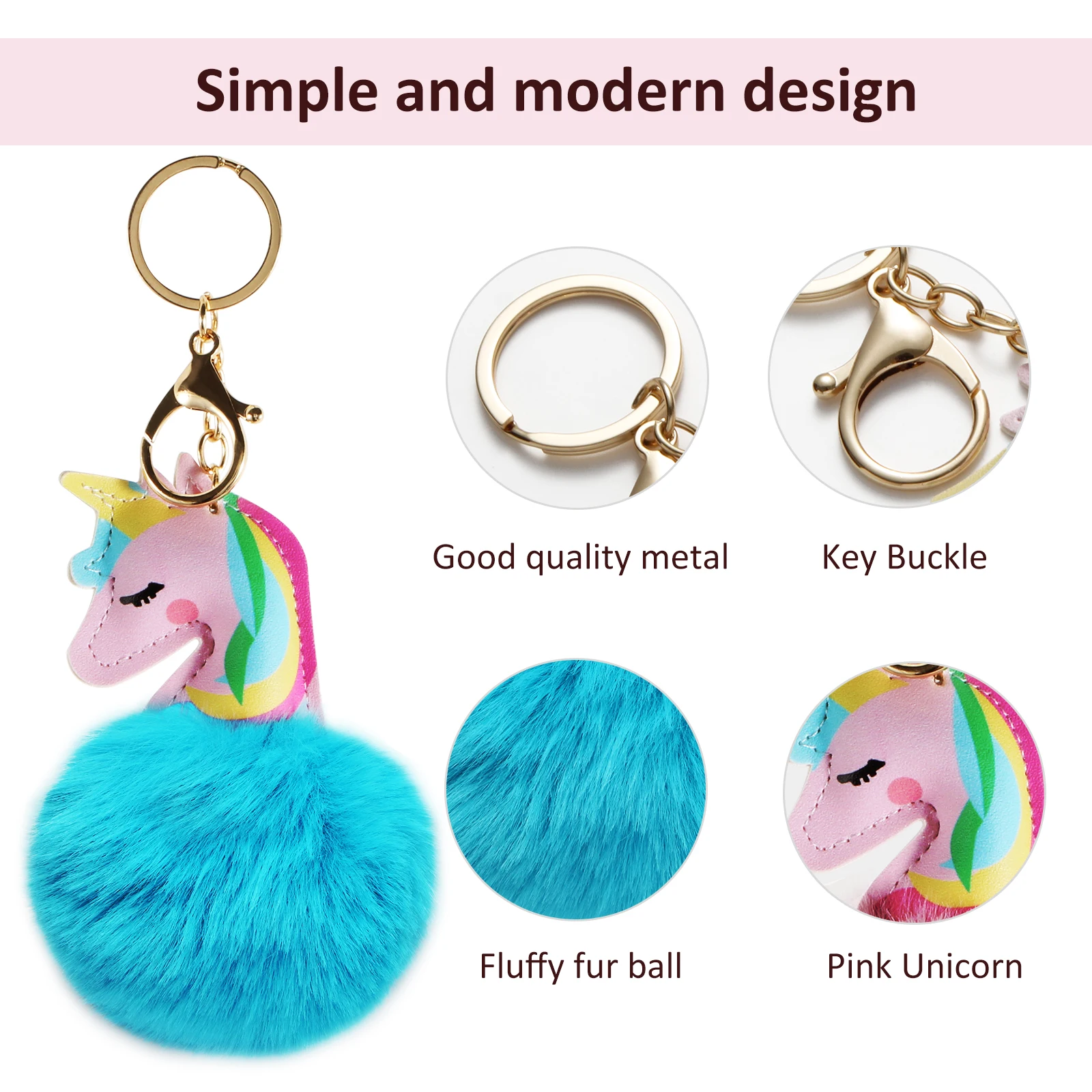 Qiiuuy 4 Pieces Cute Keychain Fluffy Faux Rabbit Fur Kawaii Keyring For Girls Womens Bag