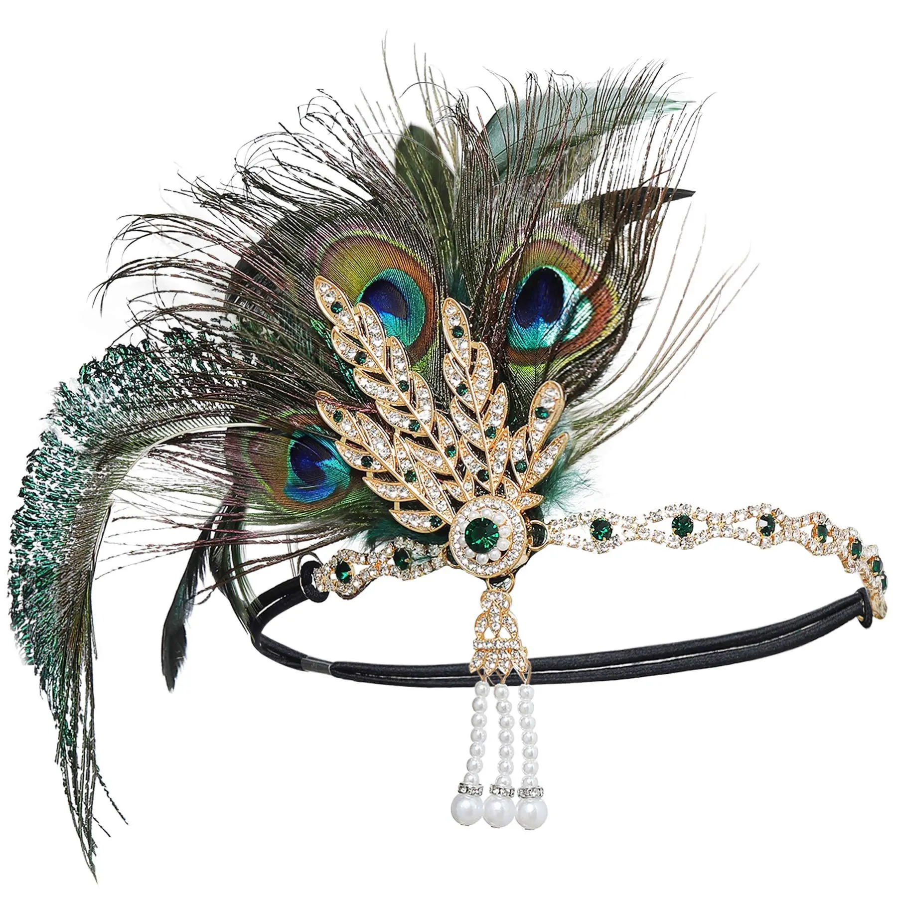 Neues Pfauenfeder Stirnband 1920er Jahre Flapeer Mädchen Kopfschmuck mit Strass Quaste Vintage Party Fotografie Haarschmuck – Detail 4