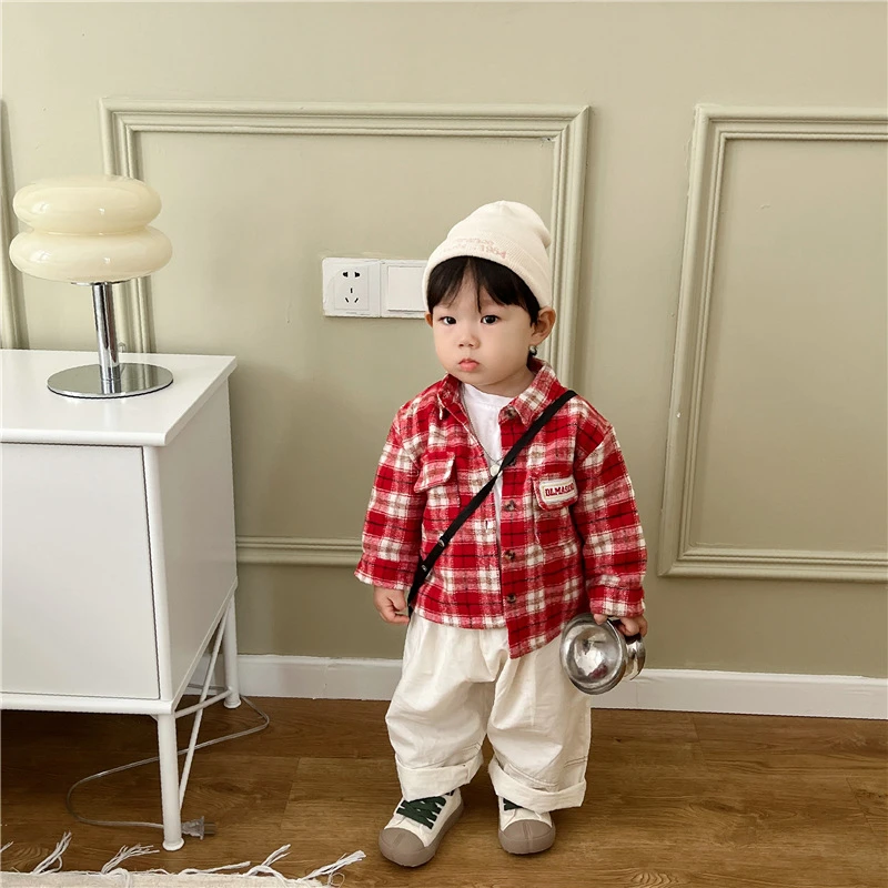Blusas a cuadros para niños pequeños, de moda coreana para niños, Tops manga larga para recién nacidos, camisas infantiles, ropa para bebés| | - AliExpress