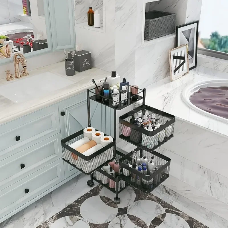

Xinyourui Rotating Kitchen Storage Rack Bathroom Shelf Kitchen Organization and Storage Fruit Basket Rolling Carts with Wheels