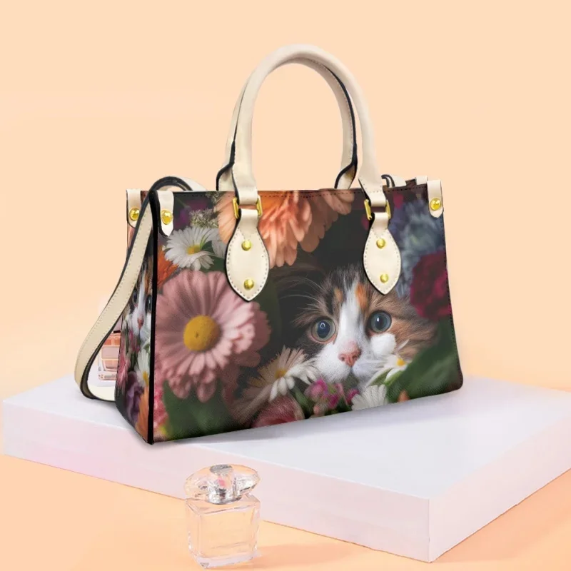 2023 Fashion Flower Cats Print On Demand Women Leather Handbags For Girls Ladies Crossbody Bag Wholesale Dropshipping Hot Sales
