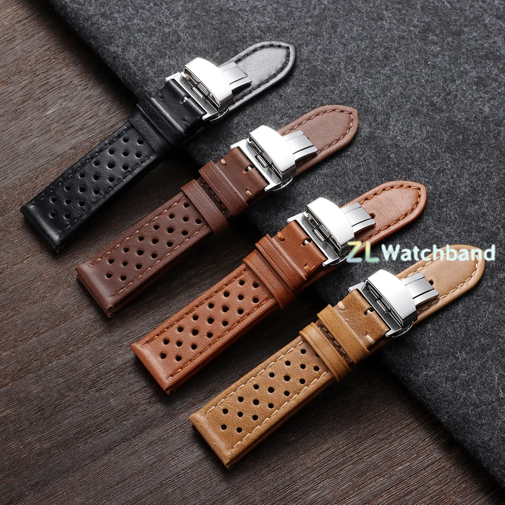 Premium Genuine Cowhide Leather Watch Band with Butterfly Buckle - Universal Breathable Bracelet
