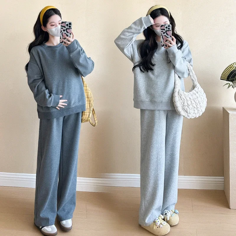 Fashionable Maternity Clothes Set Loose-fit Casual Sweatshirt Pants 2-piece Set For Pregnant Women Age-reducing Autumn Arrival