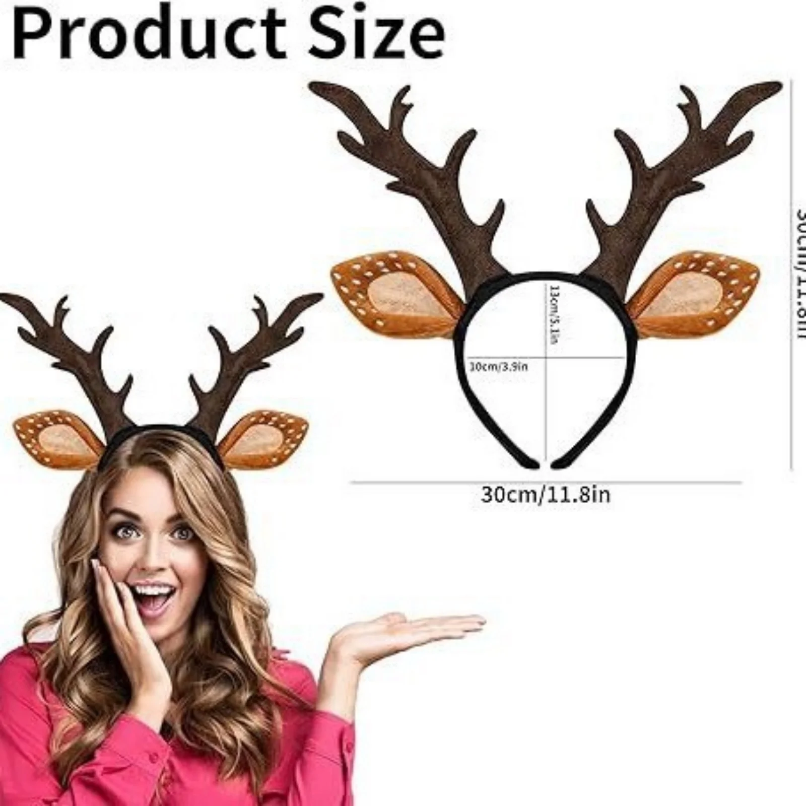 1PC Deer Antlers Headband: Plush Ear & Brown Antler Hair Hoop for Christmas Party, Animal Cosplay, Holiday Dress - Up Accessory
