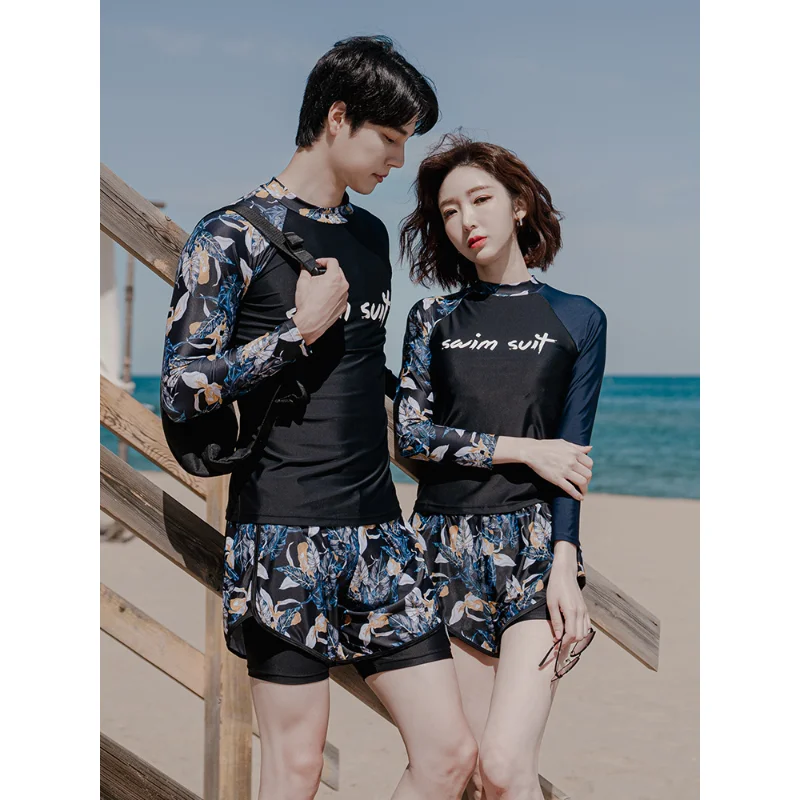 

2023 Long Sleeve Rash Guard Men Women Two Piece Swmsuit Print Tankini Swimwear Shorts Panties Surfing Suit Pad Bathing Suits