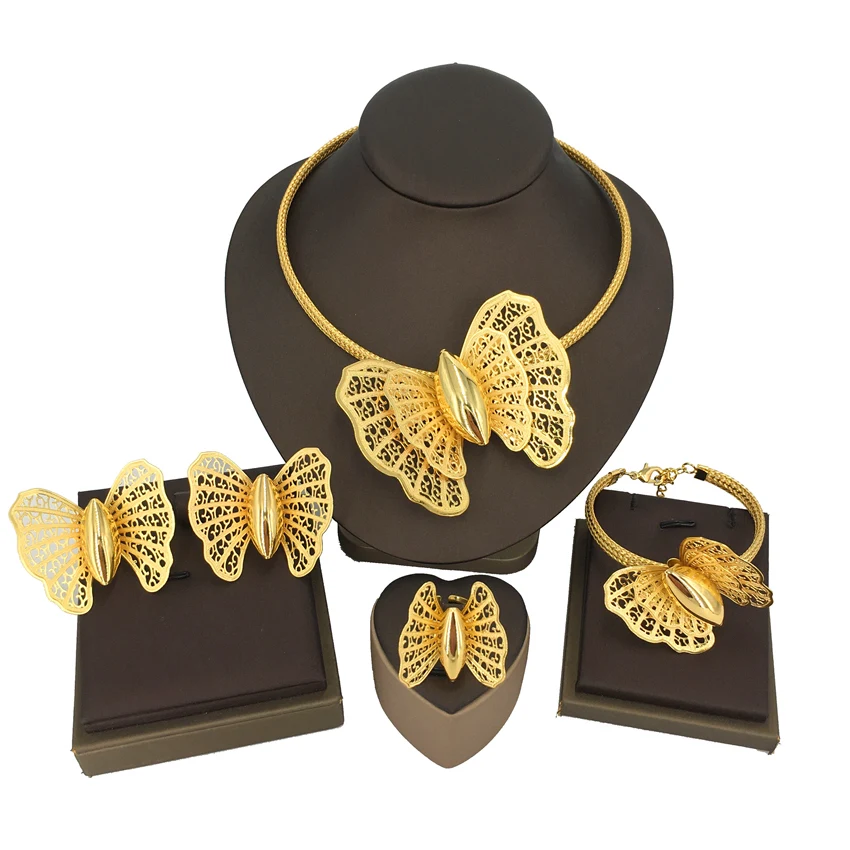 Yumingla Hot Selling Brazilian Gold Gold Plated Jewelry Set Italian Gold Four Jewelry Sets Women