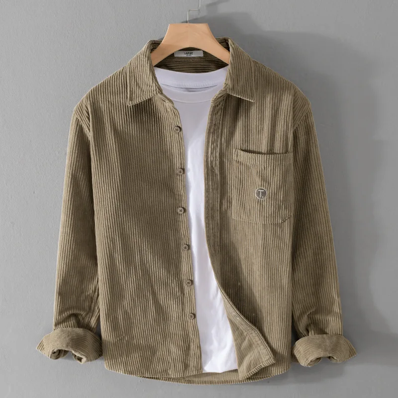 

Autumn Winter Corduroy Long Sleeved Shirt Men Solid Color Casual Loose Top Coat All-match Fashion High Quality Men's Clothes