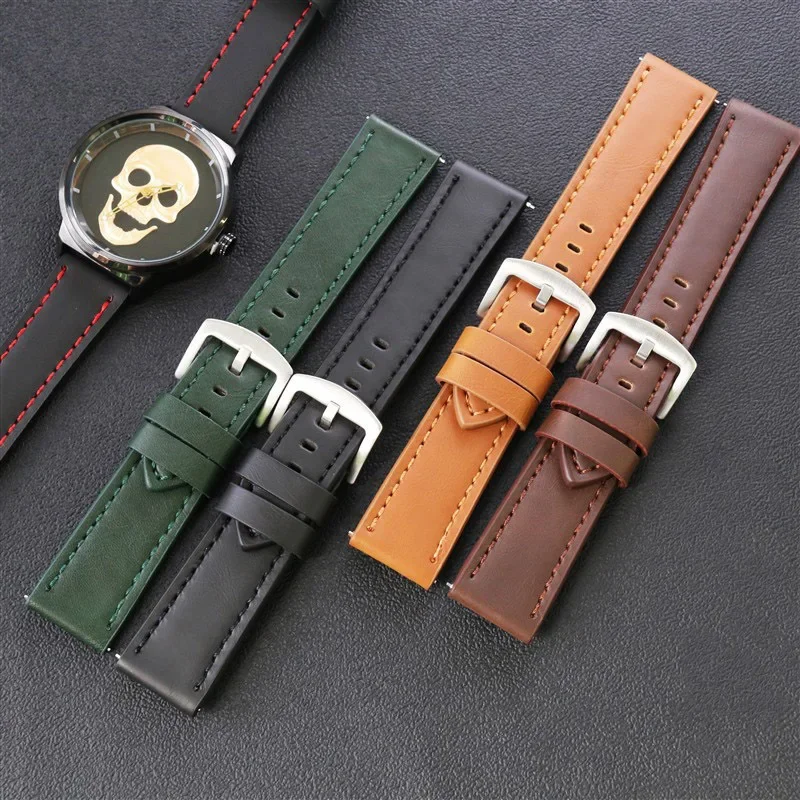 Quick Release Crazy Horse Genuine Leather Retro Watch Strap - Universal Fit, Multiple Sizes Available