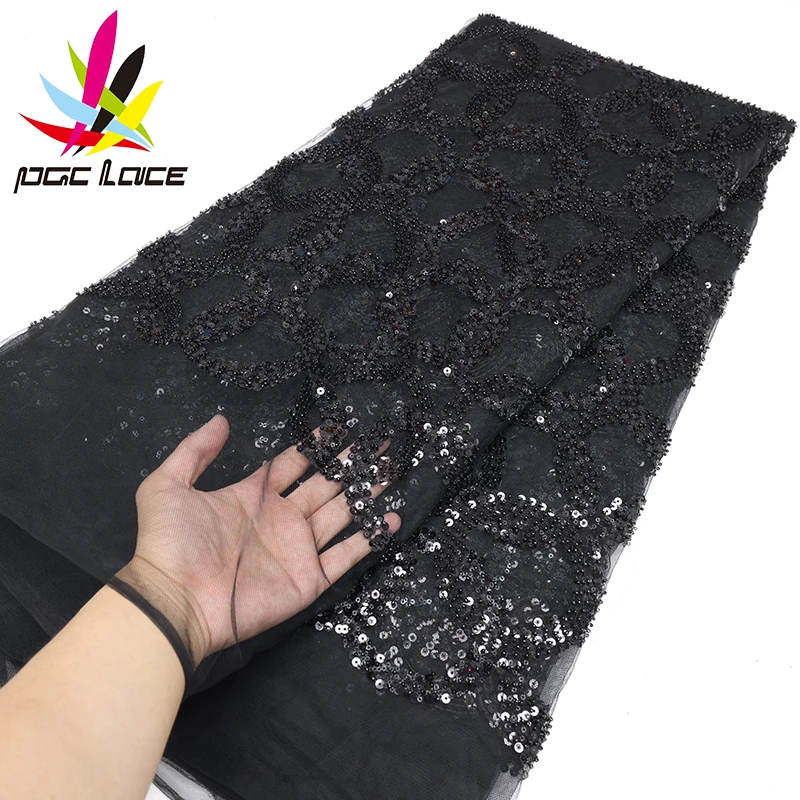 Black African Sequins Lace Fabric 2022 5 Yards High Quality French Nigerian Groom Lace Fabric For Sewing Dress Wedding Party