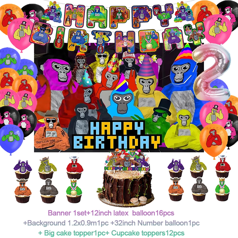 Gorilla Tag Thema Geburtstags feier Dekoration liefert Nummer Luftballons König Affe Banner Kuchen Topper Hintergrund Baby Dusche Geschenke – Detail 25