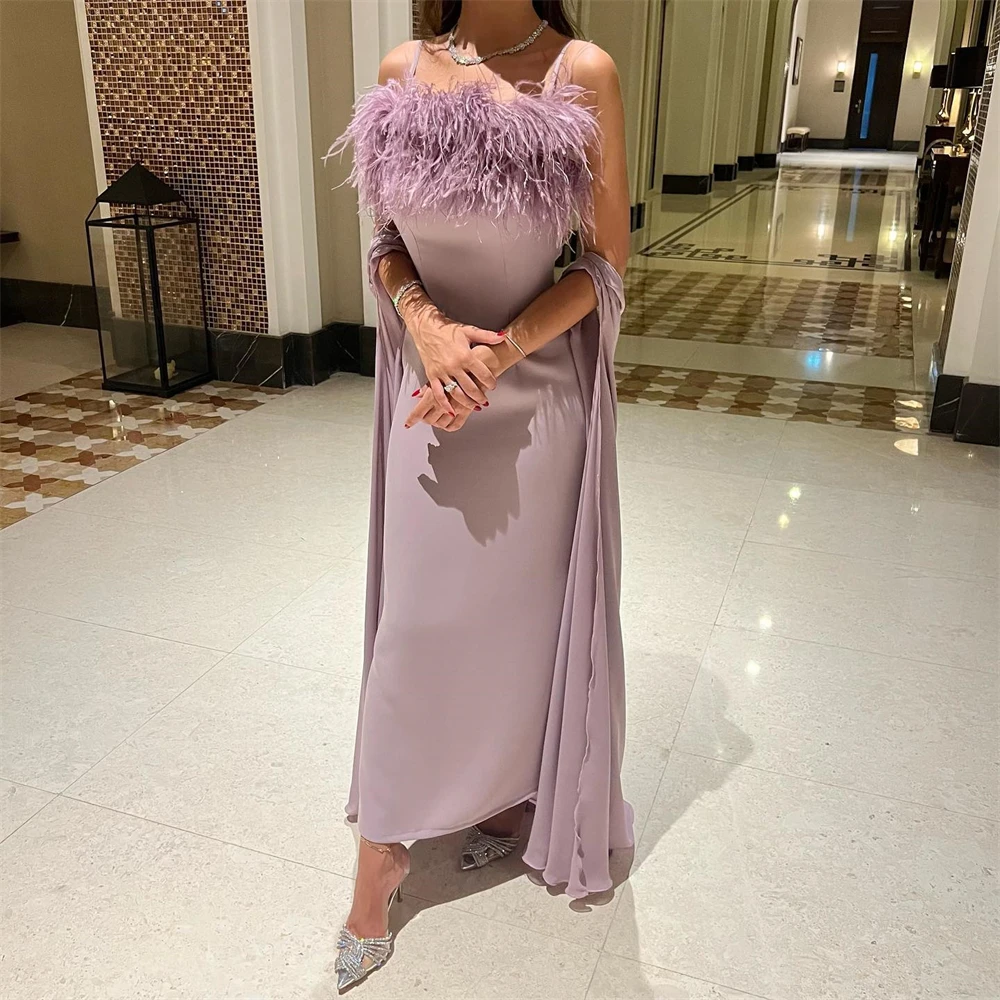 

Fashio Spaghetti strap Chiffon Feather Formal Occasion Prom Dresses Floor-Length Women Evening Party Dress فساتين حفلات