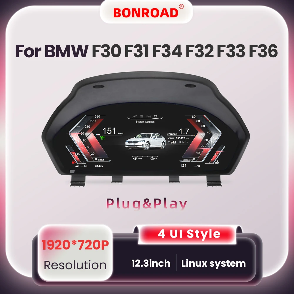 BONROAD Linux 12.3'' 1920*720P Car Digital Instrument Pane For BMW F30 ...
