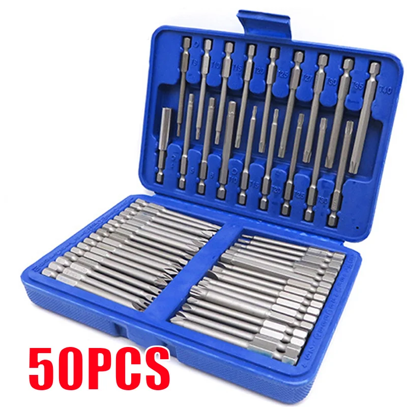 50pc 75mm Extra Long Screwdriver Bit Set Security Head 1/4