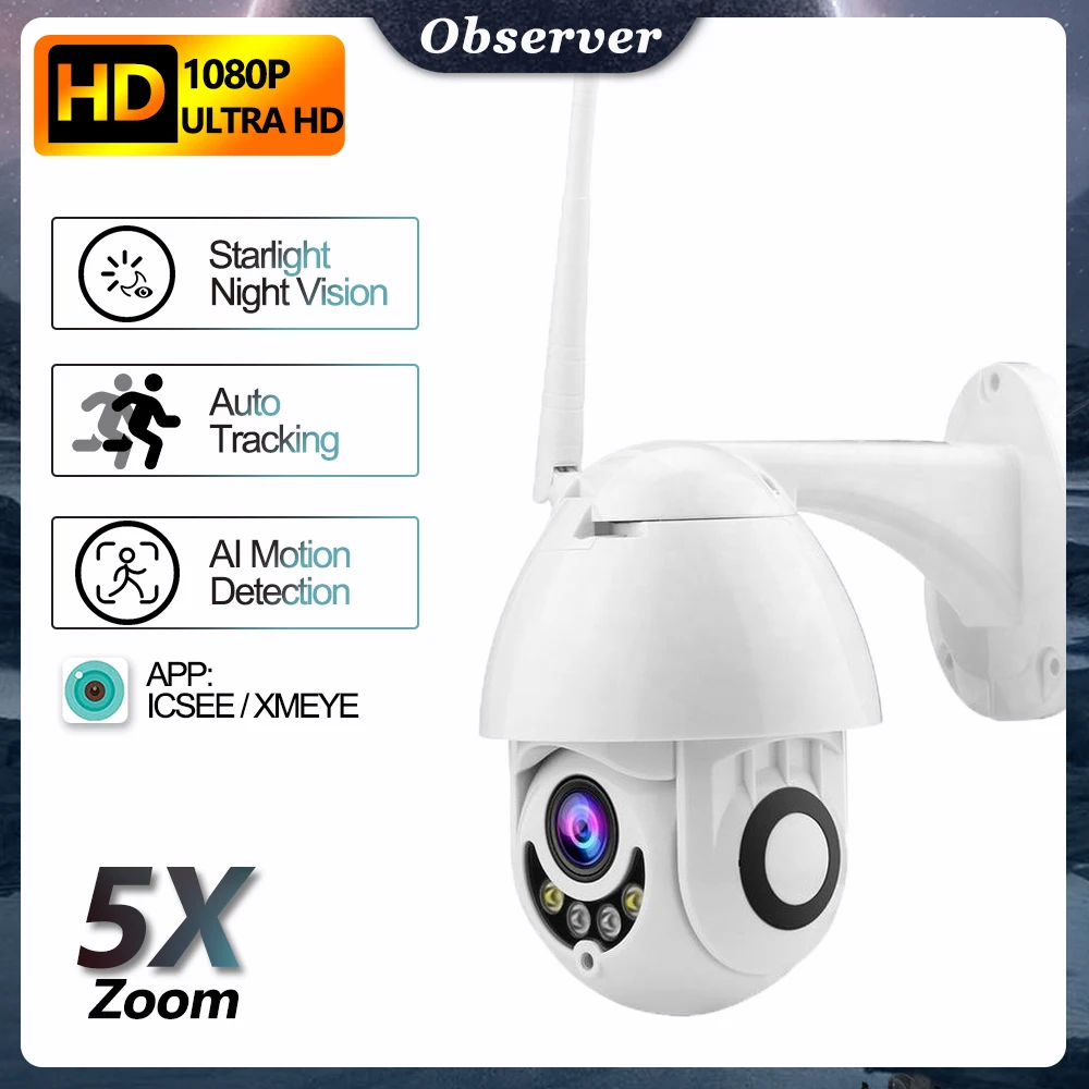 

Wifi Survalance Camera, 2MP, Outdoor, 5x Optical Zoom, IR Night Vision, CCTV, Security Protection, AI Human Detection, Work with NVR, ICsee
