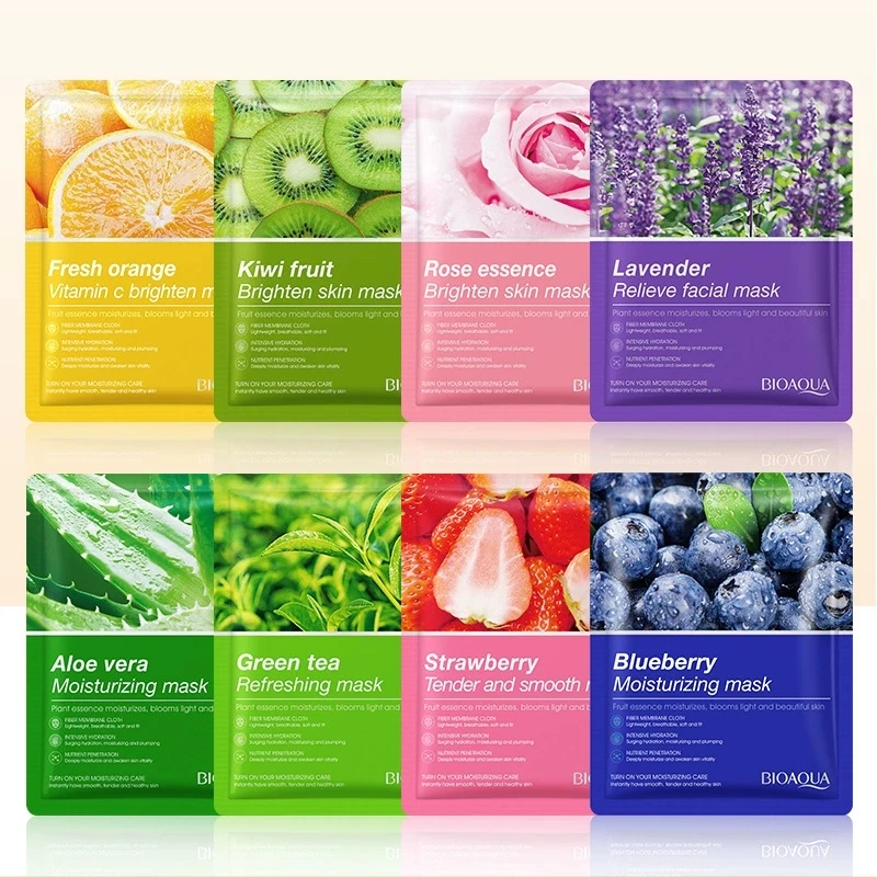 8pcs BIOAQUA Fruit Face Mask Moisturizing Facial skincare Anti-aging Hydrating Facial Masks Face Sheet Mask Skin Care Products