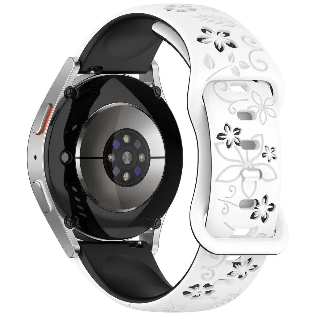 Dual-Tone Floral Engraved Silicone Watch Strap - Elegant Flower Design, Available in 18/20/22mm