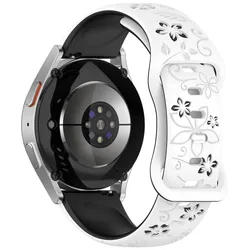 Dual-Tone Floral Engraved Silicone Watch Strap - Elegant Flower Design, Available in 18/20/22mm for 18mm (4 White white Black)