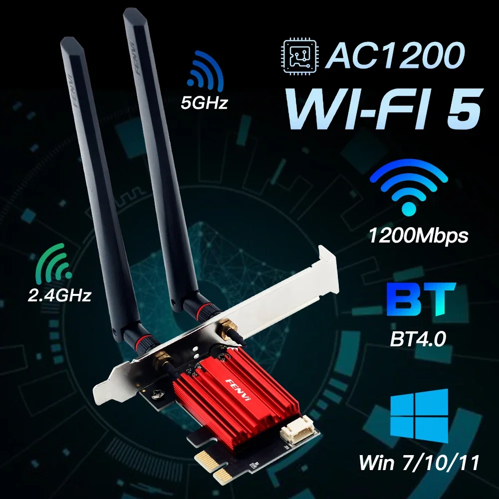 wifi network card FENVI WIFI 5 AC1200 Wireless Adapter Bluetooth 4.0 Dual Band 2.4G/5GHz PCI-E 802.11AC Network Card Lan Receiver for Win7/10/11