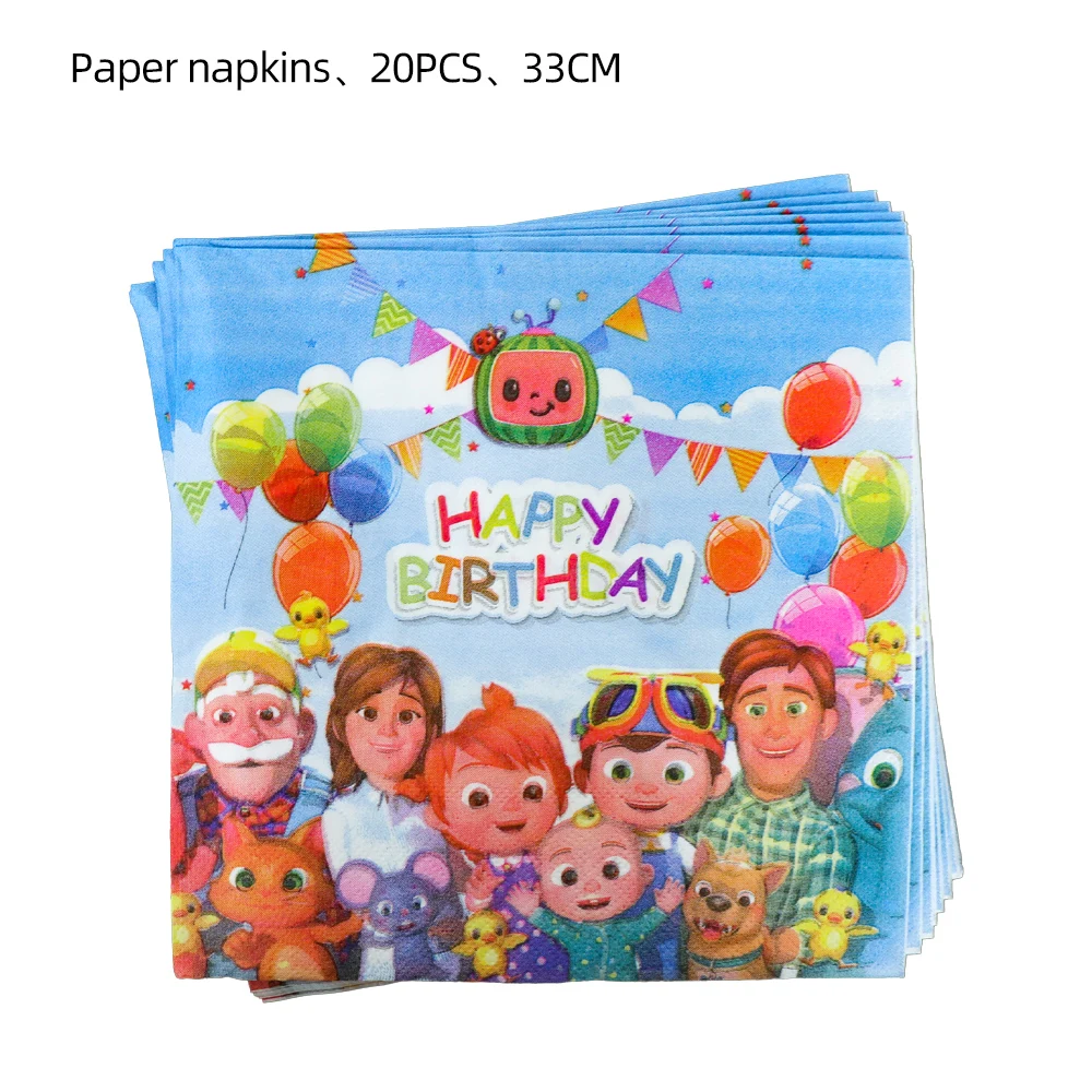 Cartoon JJ Melon Birthday Party Set - Disposable Tableware Decorations Balloons Cake Topper