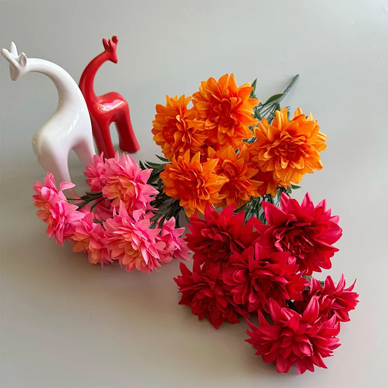 Künstliche Dahlien-Blumensträuße mit 7 Köpfen, Kunstblumen für Hochzeit, Schreibtisch, Zimmer, Party, Tischdekoration, Heimdekorationen – Detail 2