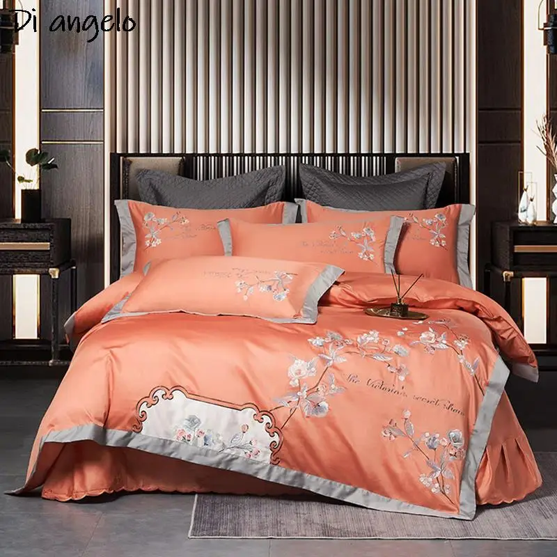 

1000TC Egyptian Cotton Embroidery Series Luxury Bedding Set Duvet Cover Bed Linen Flat Sheet Pillowcases Textiles Queen King #/L