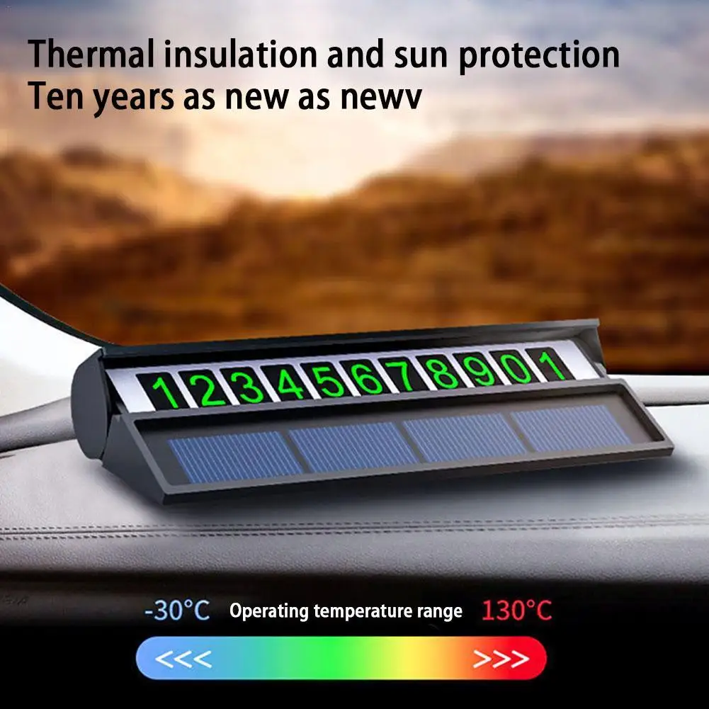 

Metal Roller Car Parking Number Plate Auto Parking Card Solar Charging Temporary Stop Phone Number Card For Car Accessories