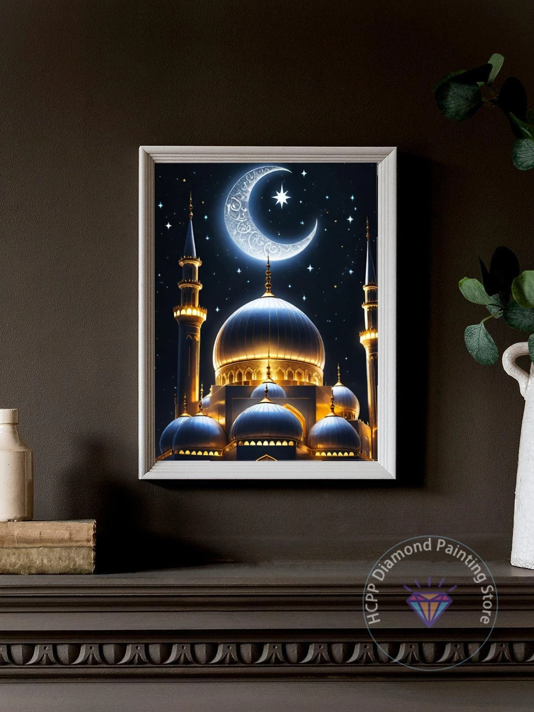 Diamond Painting Kit Islamic Star and Crescent Architecture Pattern 5D DIY Cross Stitch Handmade Art Gift Crafts Home Decor