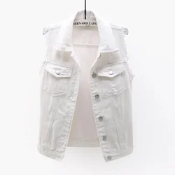 6 Colors Fashion Denim Vest Female Spring Autumn Sleeveless Wild Tops Short Jacket Women 4XL Jean Waistcoat